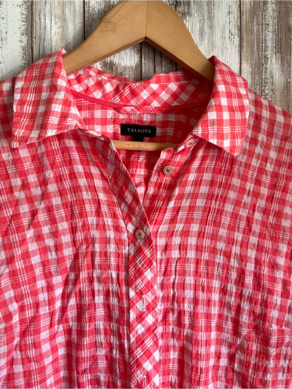 Talbots Pink Gingham Button Front Shirt Cotton Lyocell Medium - Picture 4 of 6